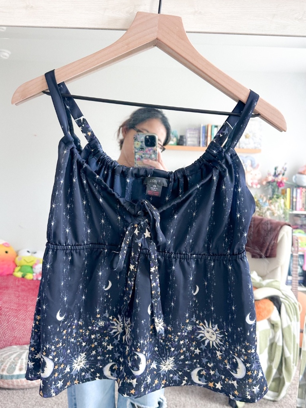 J. Crew Navy Celestial Tie-Front Tank Easy-luxe eco pajama XS